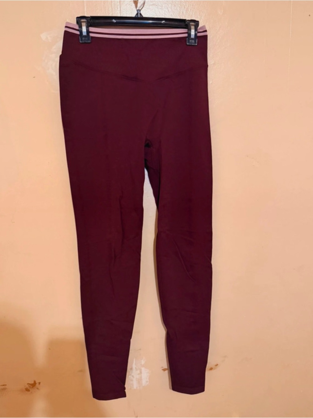 PINK Victoria's Secret Burgundy High-Rise Leggings with Pink-Trim Waistband